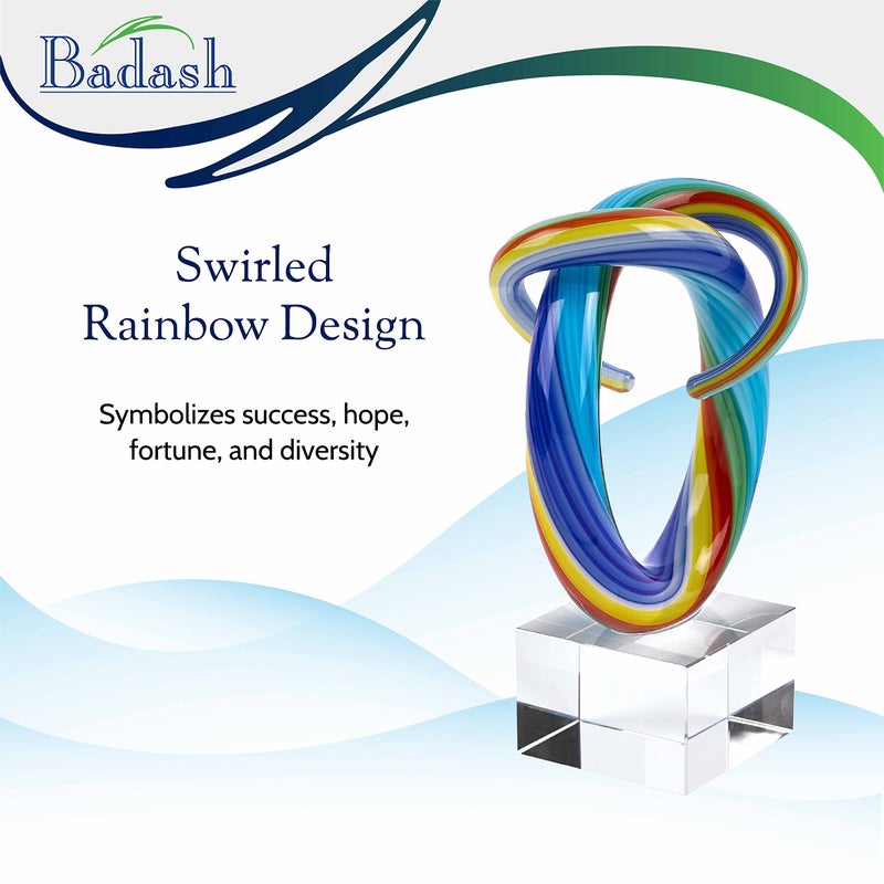 Badash Mini Rainbow Murano-Style Glass Sculpture - 6" Tall Mouth-Blown Art on Crystal Base - Contemporary Home Decor Accent Piece - Image 3